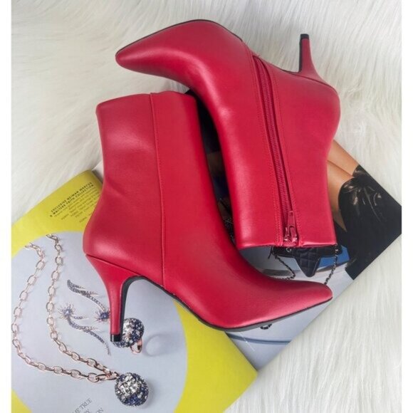 New Women's Qupid Portia Faux Leather Ankle Boots Bootie Shoes Red - Picture 3 of 13